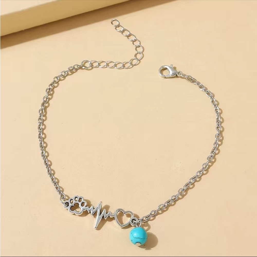 Bear Paw and Heart Beat Anklet Bracelet